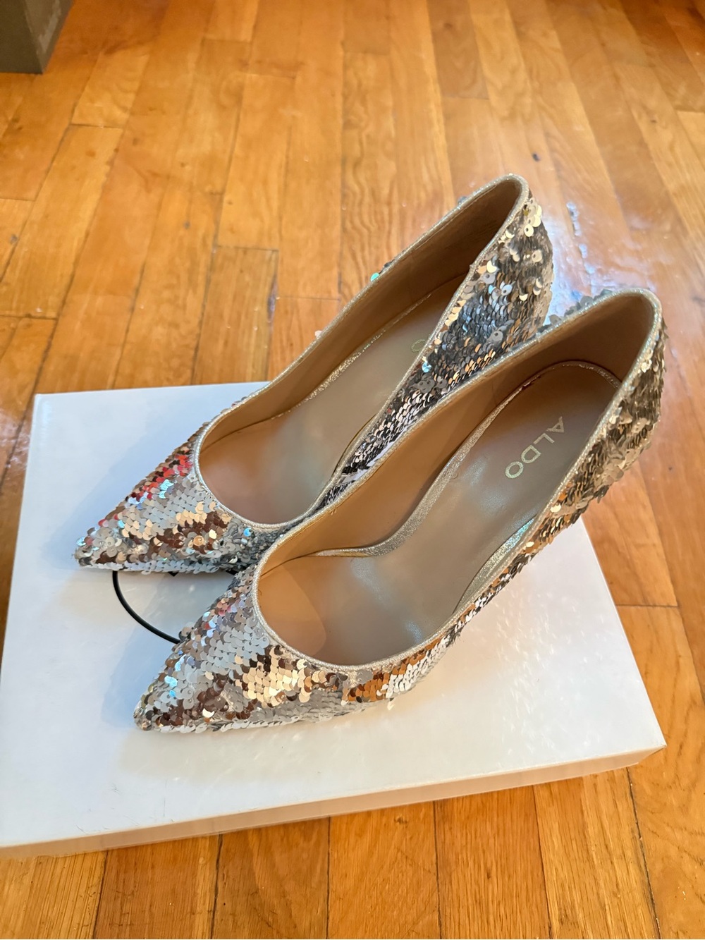 ALDO Silver Sequin Pointed-Toe Pumps